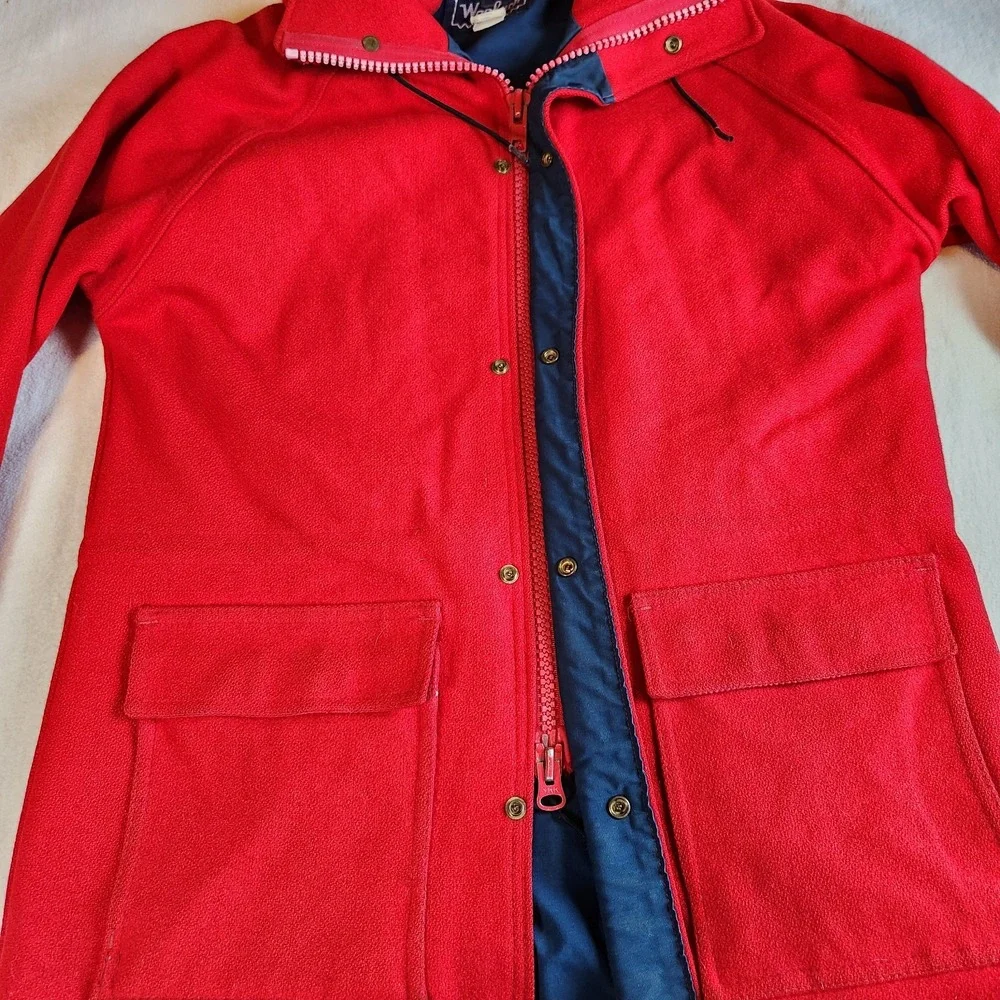 WOOLRICH Wool Coat Jacket Womens Medium Classic Red Hooded Warm Winter‎ VTG